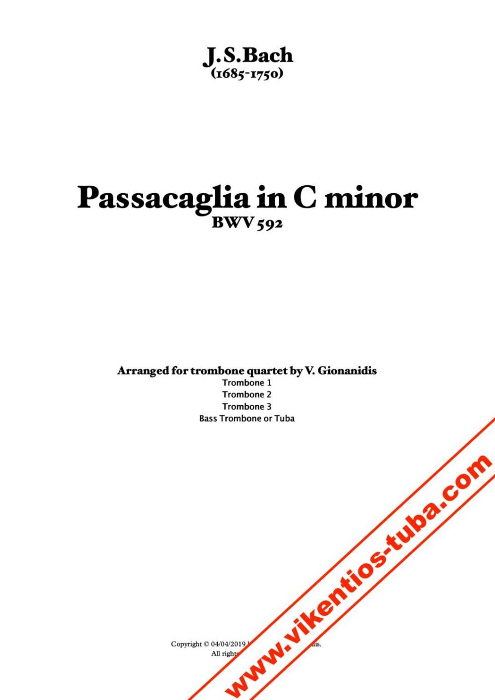 Passacaglia in C minor BWV 582 - J.S.Bach - trombone quartet