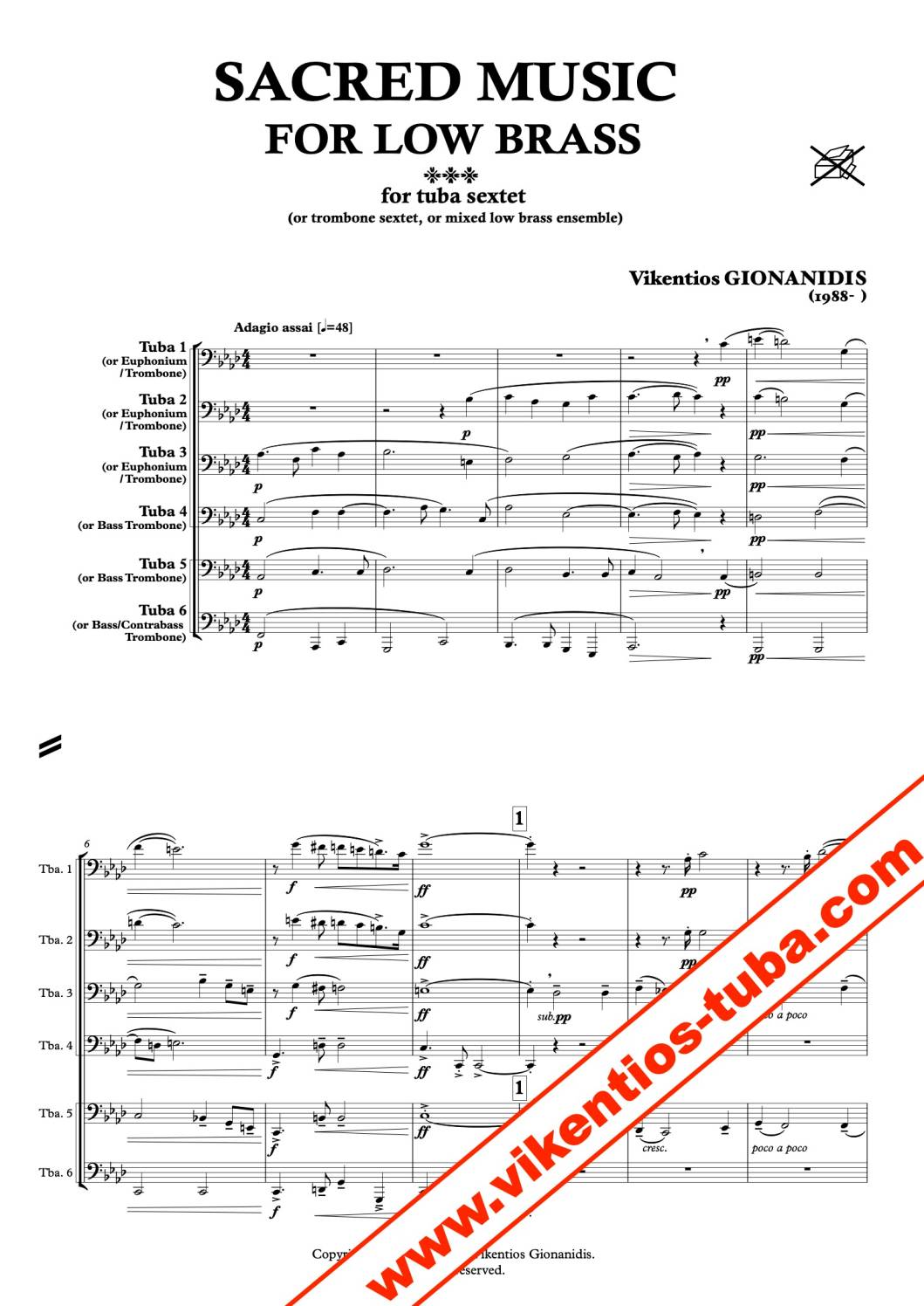 Sacred music for low brass - V.Gionanidis - tuba sextet / trombone sextet /  mixed low brass ensemble - Vikentios Gionanidis Tuba